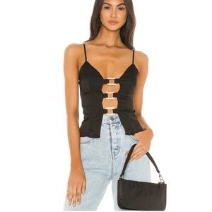 Black Embellished Cut Out Front Cami Top